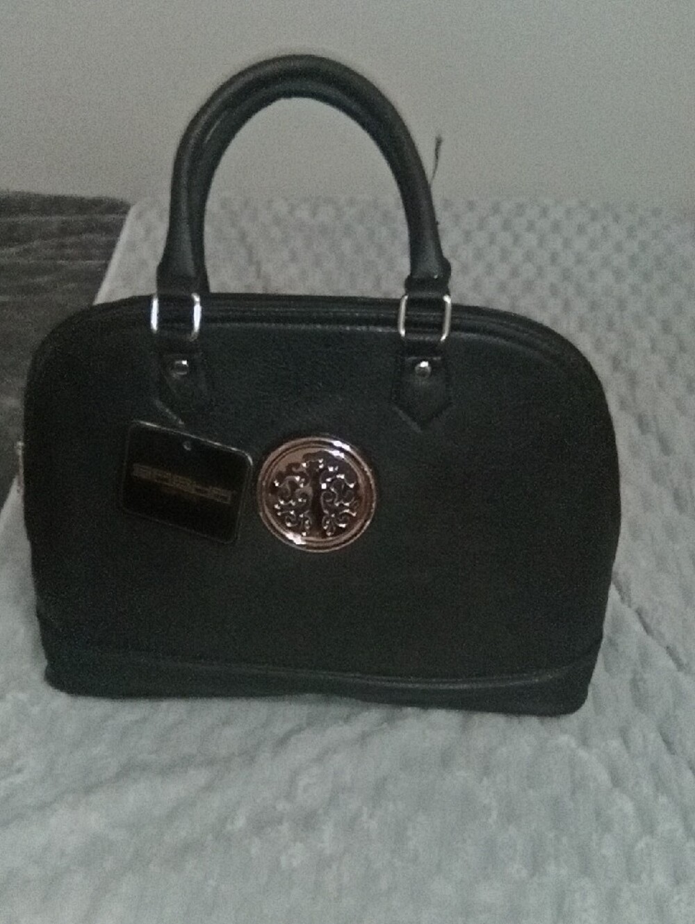 Brand New Elegant Sasha Black Women's Satchel with Decorative Medallion - Picture 2 of 3